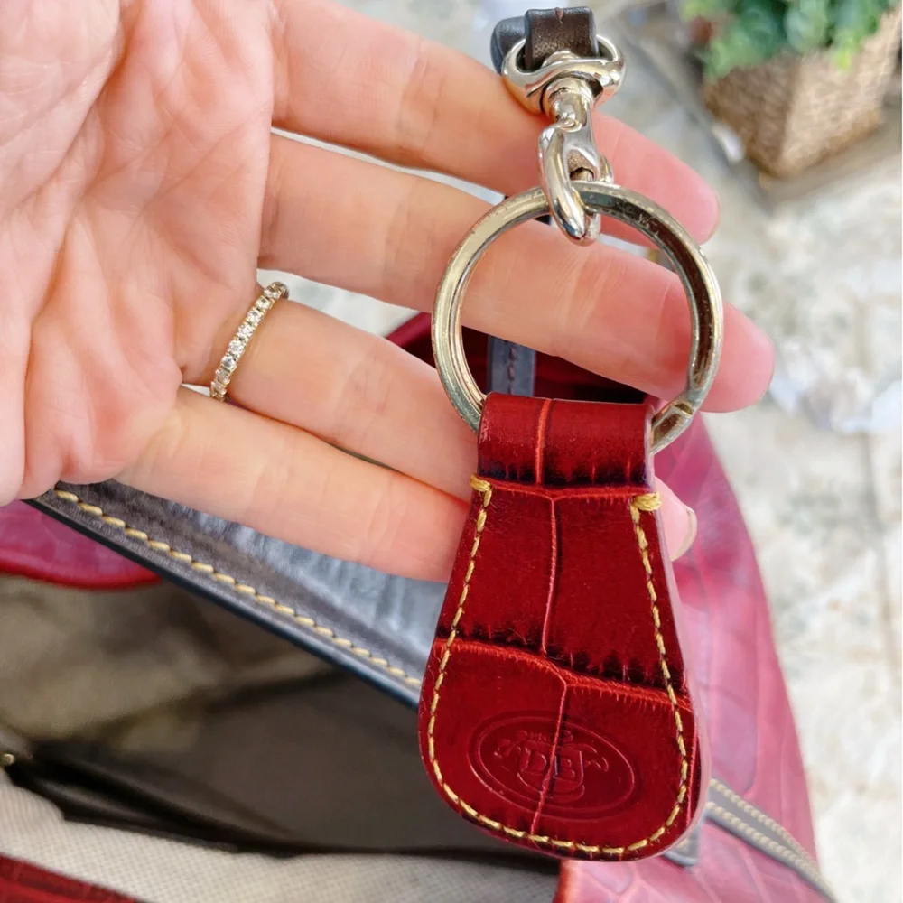 Dooney & Bourke Red Croc-Embossed Leather Hobo with Brown Trim
